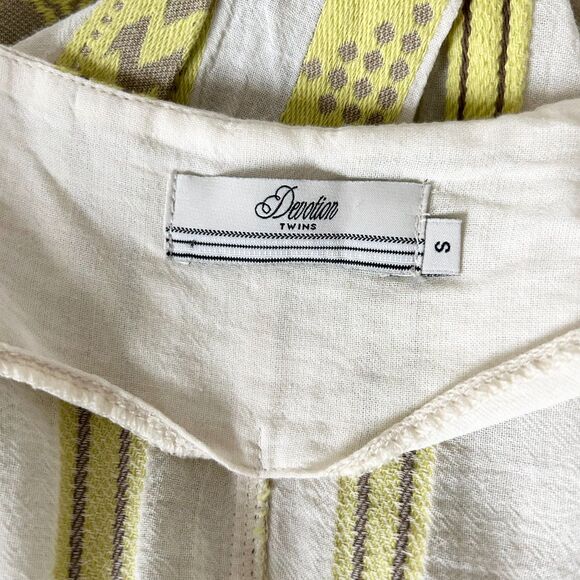Devotion Twins Belted Mini Wrap Dress Brown Lime Green Off White Size Small - Picture 5 of 5